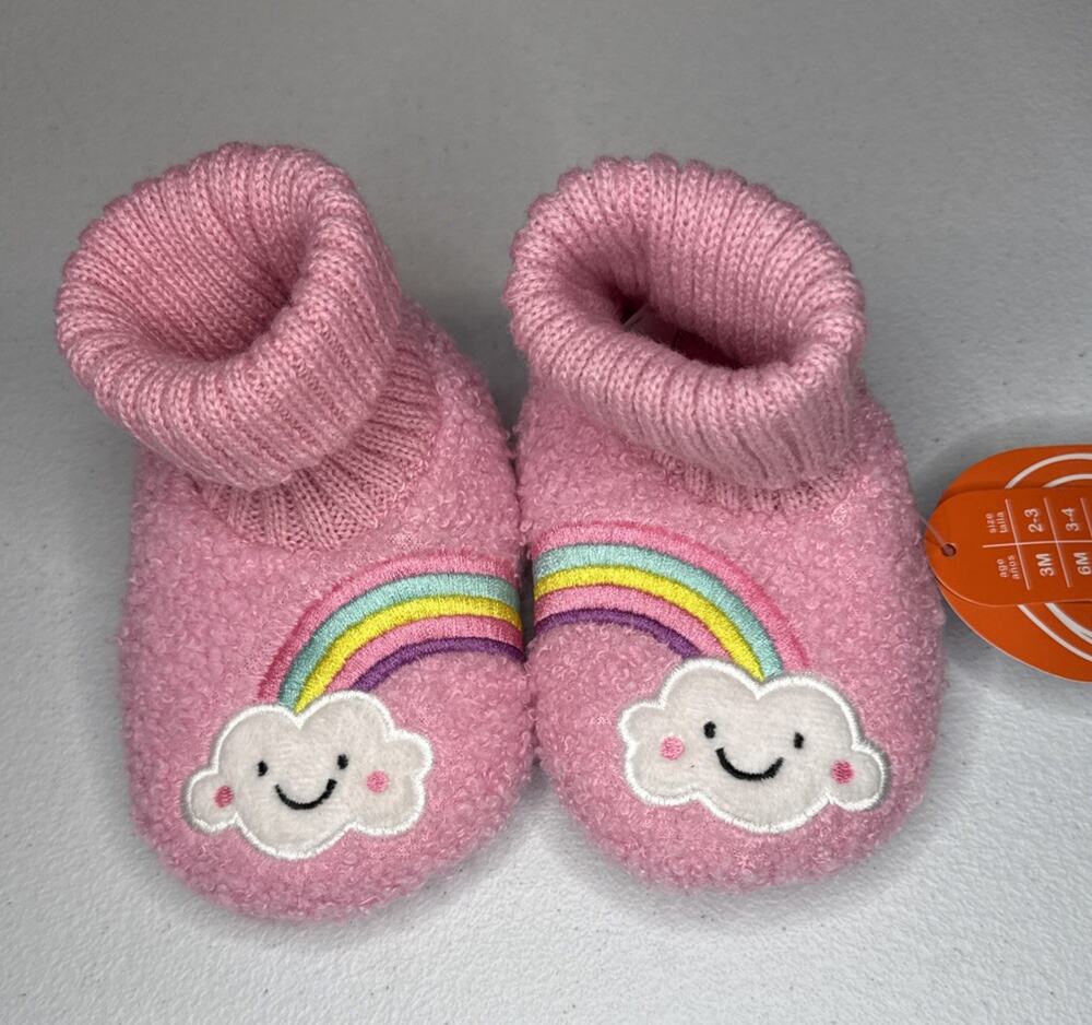 Wonder Nation Baby Girl Rainbow Slippers Pink, Size 4